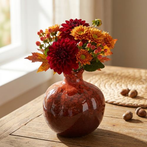 Pomegranate decorative vase ceramic red brown Ø10.5cm H12cm | Floristik24.ie