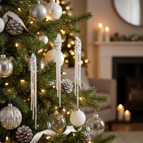Christmas tree decoration icicle decoration clear silver 15cm 8pcs | Floristik24.ie