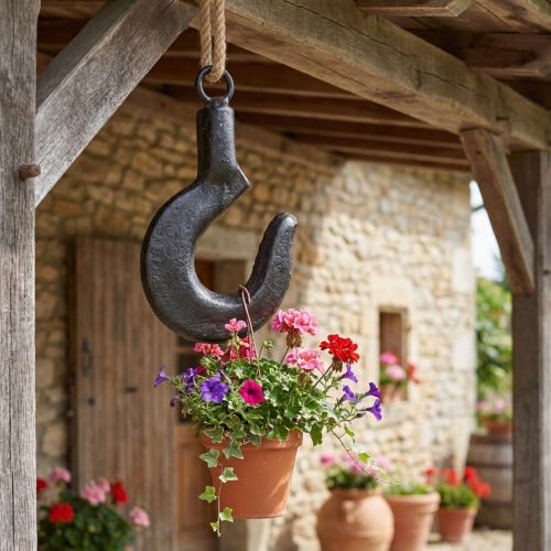 Product Decorative hook metal black hook with jute cord H54cm