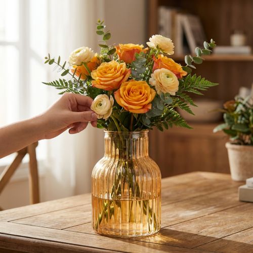 Glass flower vase in orange,