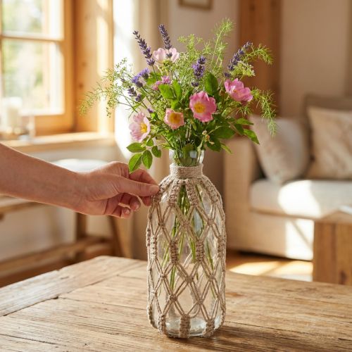 Decorative Bottle Glass Macrame Bottle Vase Ø10cm H27cm | Floristik24.ie