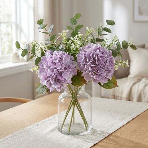Decoration Hydrangeas Artificial Flowers Purple Blossom Ø18cm 69cm 2pcs | Floristik24.ie