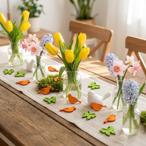 Decoration Bird and Butterfly Wooden Scatter Decoration Colorful 2cm 144 Pcs | Floristik24.ie