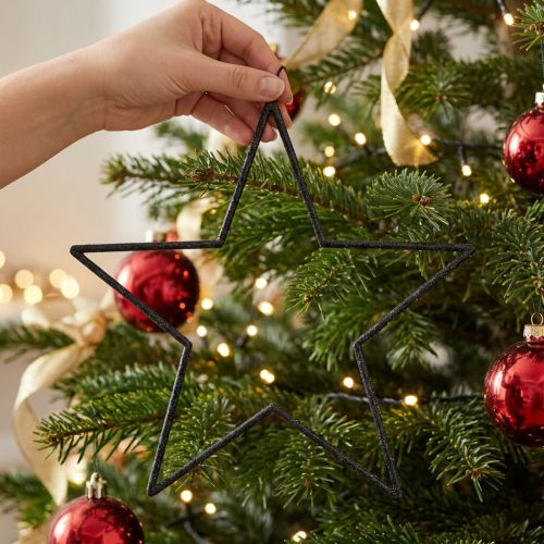 Large black glitter hanging stars, Ø24cm, Christmas and party decorations, set of 6 | Floristik24.ie