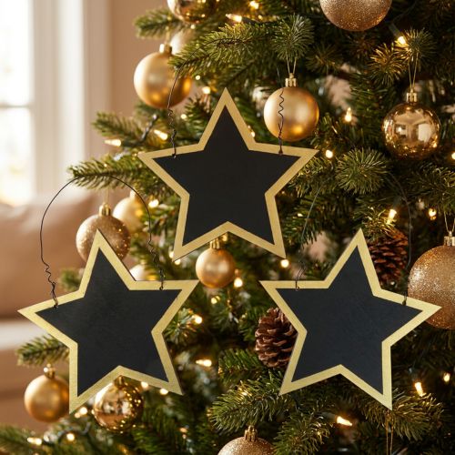 Wooden Stars Black Gold Decoration Hanger Christmas Ø15cm 8 pcs | Floristik24.ie