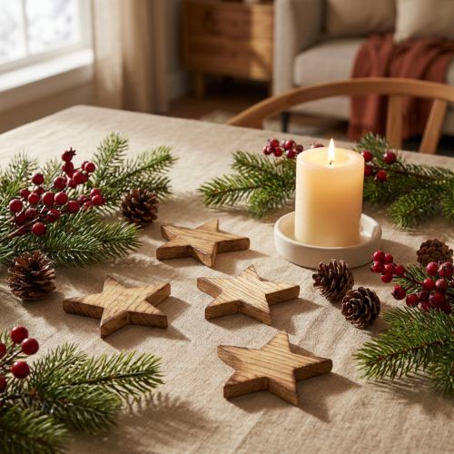 Scatter Decoration Christmas Stars Flamed Wooden Stars 5.5cm 12 Pcs | Floristik24.ie