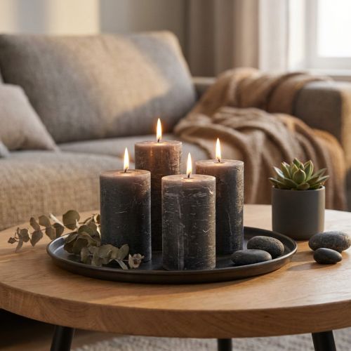 Solid coloured candles anthracite pillar candles 60×80mm 4pcs | Floristik24.ie