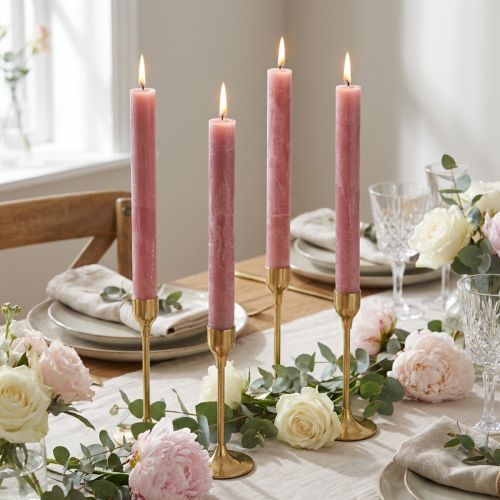 Taper Candles Solid Colored Old Pink 34mm x 300mm 4 Pcs | Floristik24.ie
