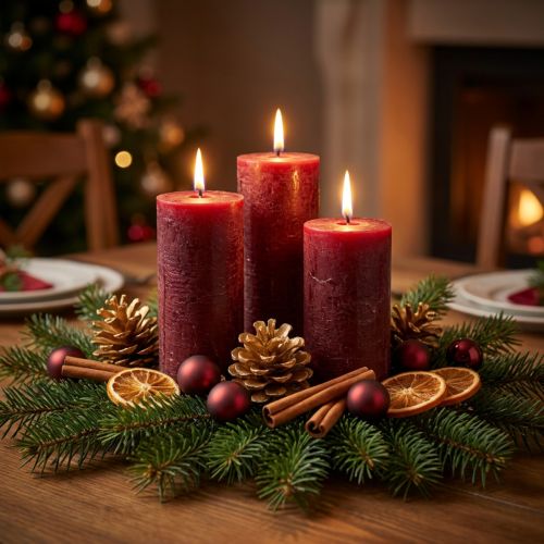 Candles solid colored dark red 34mm x 300mm 4pcs | Floristik24.ie