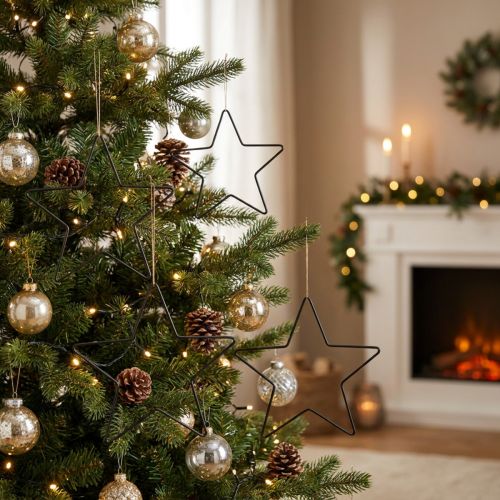 Christmas Decoration Metal Star Black Decorative Star Pendant 20cm 6 Pcs | Floristik24.ie