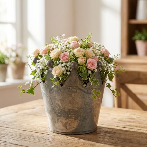 Deco crown antique look gray metal table decoration Ø12.5cm H12cm | Floristik24.ie