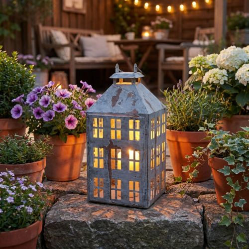 Vintage decorative lantern, metal light house, shabby chic, H35cm | Floristik24.ie