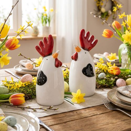 Ceramic Chicken Red White Rooster Table Decoration 7×6×15cm 2 pcs | Floristik24.ie