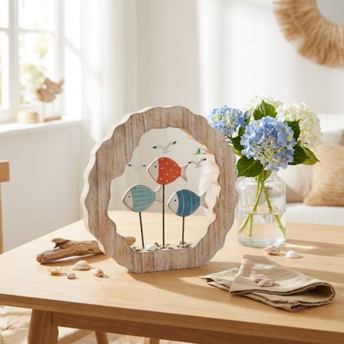 Table decoration fish wood to place blue, red maritime decoration Ø28cm | Floristik24.ie