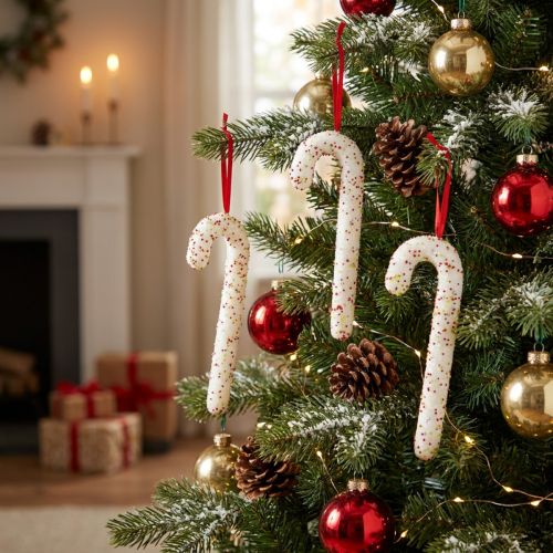 Candy Cane Hangers White Colorful Glitter Decoration 30cm 4-Piece Set | Floristik24.ie