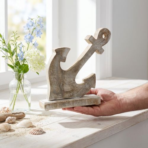 Anchor made of wood, decorative anchor, shabby chic, white, natural, 22 cm | Floristik24.ie