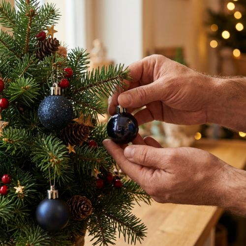 Mini Christmas baubles, blue, shatterproof mix, Ø3cm, 14 pieces | Floristik24.ie