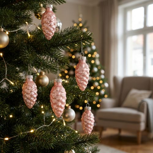 Christmas cone glass Pink glass cone Christmas 6.5cm 10p | Floristik24.ie