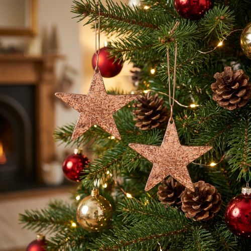 Copper star to hang, Christmas tree decoration, metal pendants 8 × 9cm 2pcs | Floristik24.ie