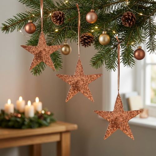 Decorative star to hang, Advent decoration, metal pendants copper-colored 12 × 13cm 3pcs | Floristik24.ie