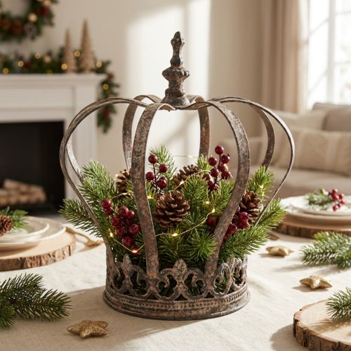 Decorative crown antique look metal decoration rust Ø19.5cm H22cm | Floristik24.ie