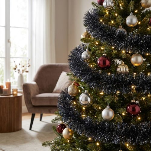 Tinsel Garland Christmas Tree in Black 270cm 2pcs | Floristik24.ie