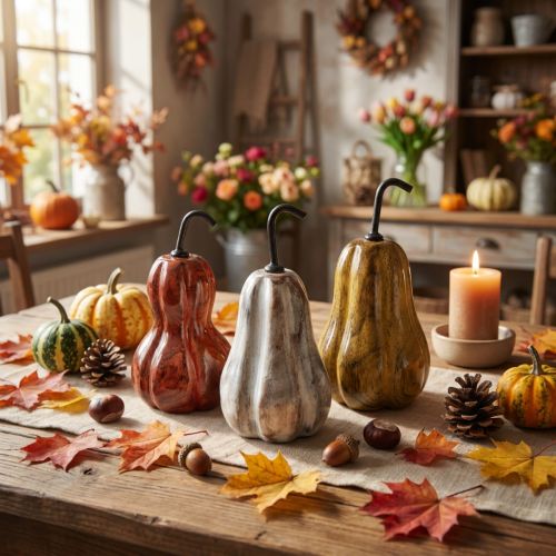 Wooden pear pear wooden decoration autumn red yellow white 12×6cm 3 pieces | Floristik24.ie