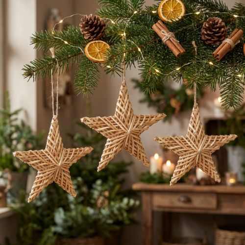 Decorative Rattan Stars Hanging 19cm 3-Piece Set Christmas Decoration | Floristik24.ie