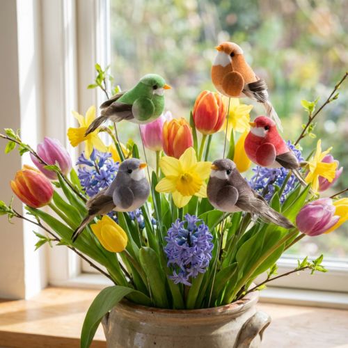 Decorative birds, artificial home decor, spring occasion, with colorful plumage made of real feathers, 5cm, 18 pieces | Floristik24.ie