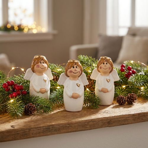 Adorable ceramic angel with gold accents white 7 cm – gift idea and lovely decoration – 6 pieces | Floristik24.ie