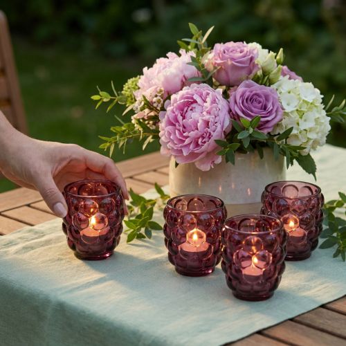 Berry Glass Tealight Holder, Decorative, Ø9cm, H9.5cm, 4 Pieces | Floristik24.ie