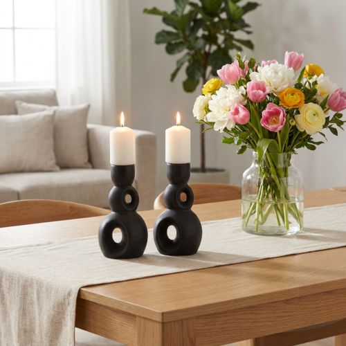 Candle Holder Ceramic Candlestick Black Modern H16cm 2pcs | Floristik24.ie