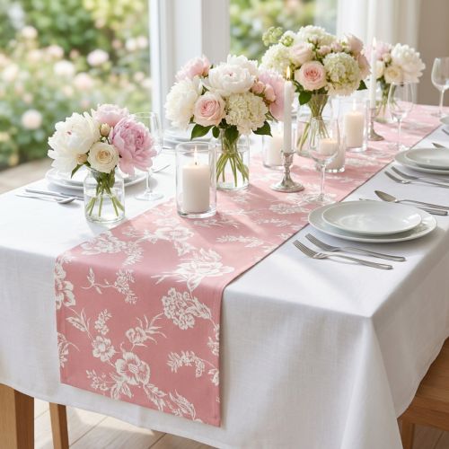 Table Ribbon Floral Pattern Table Runner Cotton Pink 15cm 3m | Floristik24.ie