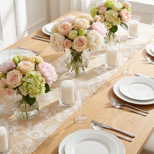 Table Ribbon with Flowers Table Runner Cotton Beige 15cm 3m | Floristik24.ie