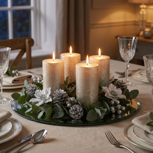 Solid-colored candles platinum 70x120mm 4 pcs | Floristik24.ie