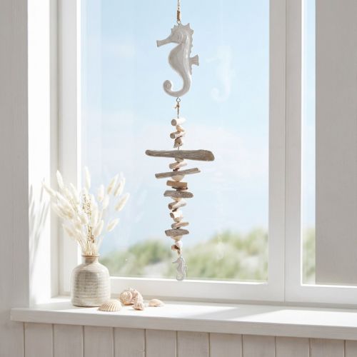 Maritime Decoration Garland Driftwood Shells Seahorse White 55cm | Floristik24.ie