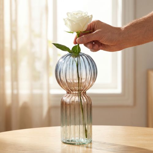 Product Glass Vase Deco Vase Blue Brown Clear Mini Vase Ø8cm H17cm