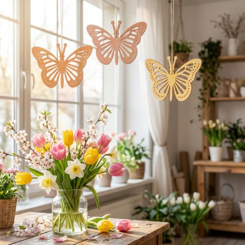 Decorative Butterflies Decoration Hanger Orange/Pink/Yellow 12cm 12 Pcs | Floristik24.ie