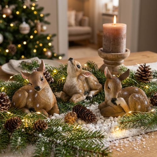 Deer decoration fawn figure lying table decoration 13×6.5×12cm 3pcs | Floristik24.ie