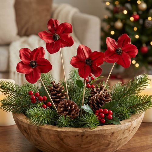 Wooden flower stakes, red, decorative, 9-12cm, 45cm, 15 pieces. | Floristik24.ie