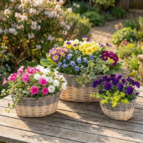 Wicker basket for planting Plant bowl L29/33/38cm set of 3 | Floristik24.ie