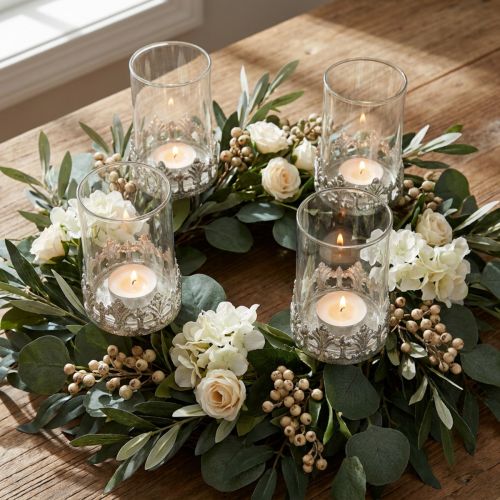Tealight holder with glass for sticking vintage silver Ø5.5cm H8cm 4pcs | Floristik24.ie