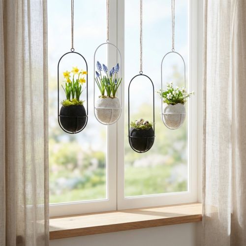 Easter decoration for hanging, eggshell for planting, spring decoration black/white H24cm 4 pcs | Floristik24.ie