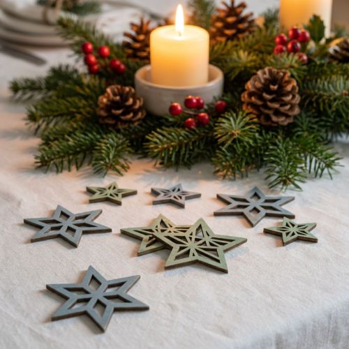 Deco stars wood blue, green wooden stars Christmas 4cm mix 36pcs | Floristik24.ie