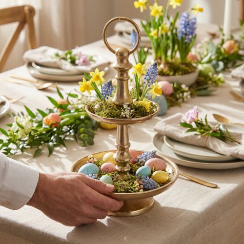 Mini Etagere Metal Decoration Gold Matt 2-tier Table Decoration H22cm | Floristik24.ie