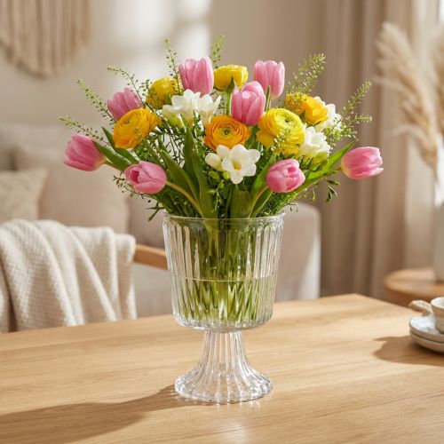 Glass vase with foot decorative glass goblet fluted Ø13cm H19cm | Floristik24.ie