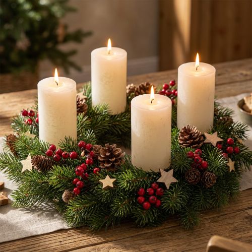 Set of 4 rustic pillar candles, off-white, 70x110 mm, dyed throughout, self-extinguishing - Ideal for Advent & festive decoration | Floristik24.ie