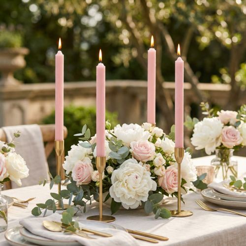 Rustic Candles Taper Candles Solid Color Pink 350/28mm 4 pcs | Floristik24.ie