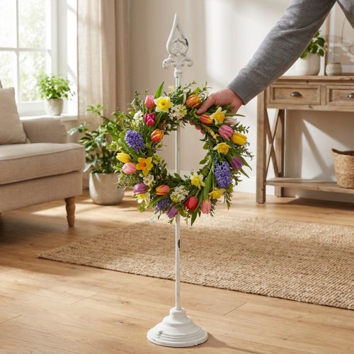 Wreath holder white shabby chic wreath stand 1 hook H76cm | Floristik24.ie