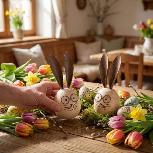 Decorative rabbit made of wood and metal with a humorous design, a friendly eye-catcher, 19cm, 2 pieces | Floristik24.ie